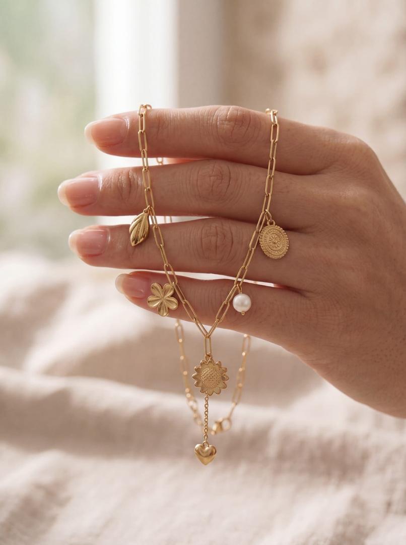 Collier Multi-Breloques Doré à Maillons Épais – Collection Bohème Chic
