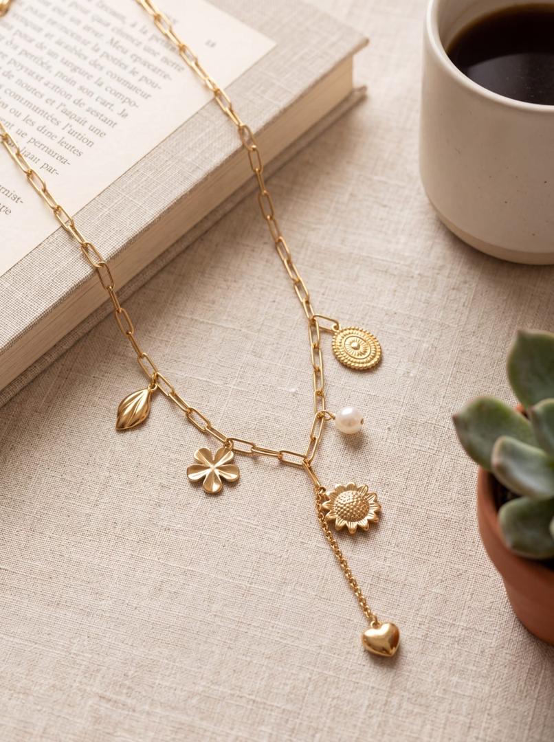 Collier Multi-Breloques Doré à Maillons Épais – Collection Bohème Chic