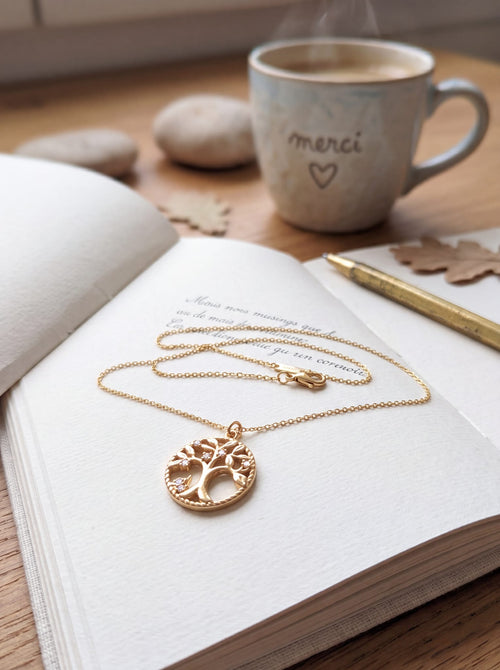 Collier Arbre de Vie Doré et Strass en Acier Inoxydable