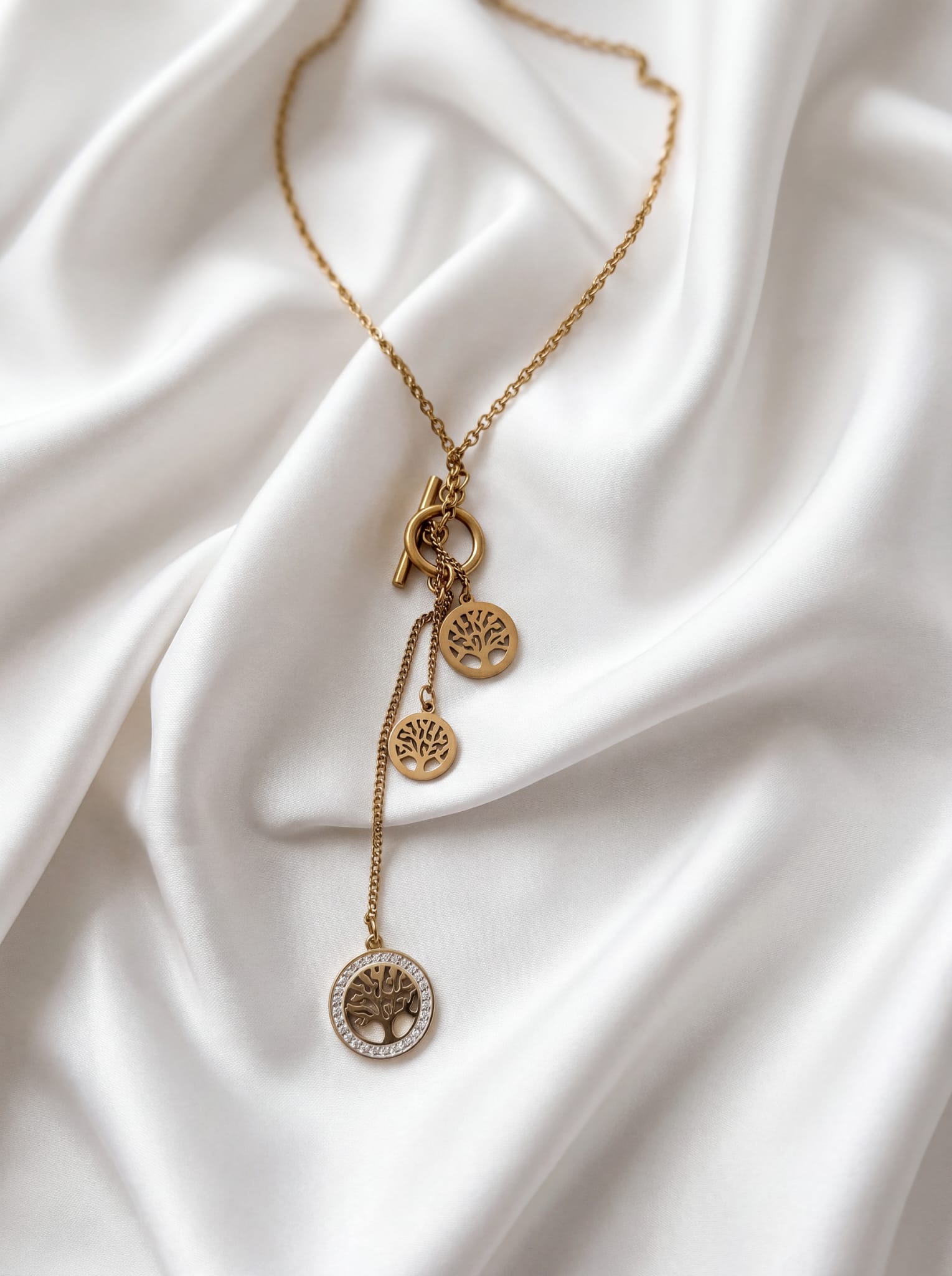 Collier en Y Arbre de Vie Doré à Fermoir Toggle – Acier Inoxydable