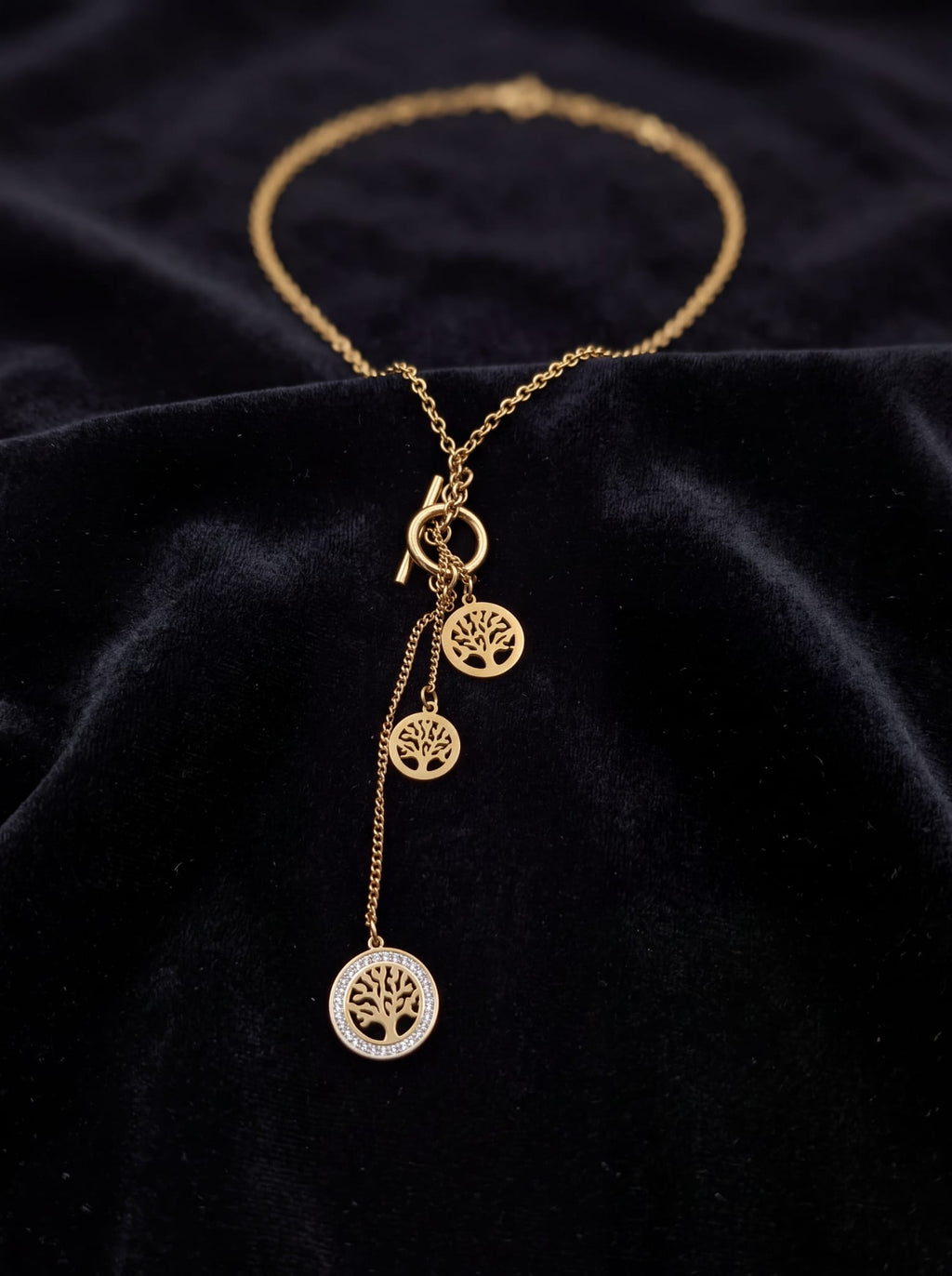 Collier en Y Arbre de Vie Doré à Fermoir Toggle – Acier Inoxydable