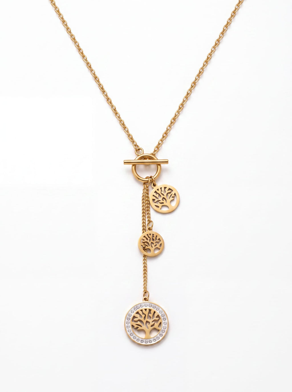Collier en Y Arbre de Vie Doré à Fermoir Toggle – Acier Inoxydable